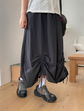 Urend Shirring Nylon Long Skirt